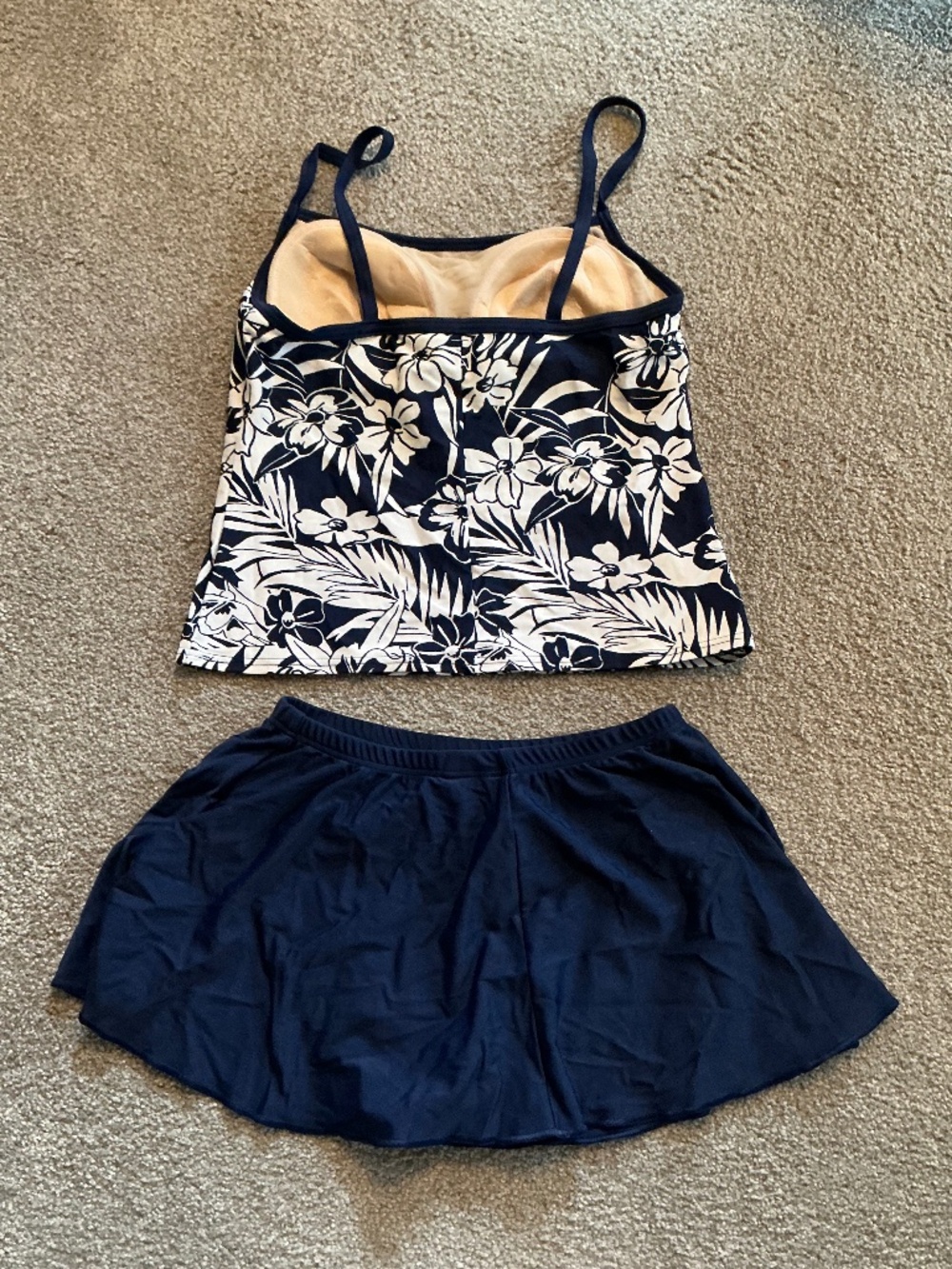 Krista - Tankini Swimsuit Blue and White Floral Top Matching Blue Bottom - Picture 2 of 15